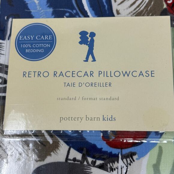 Pottery Barn Kids Retro Racecar Pillowcase Standard Size Cotton NEW LOT OF 3 - Picture 6 of 10